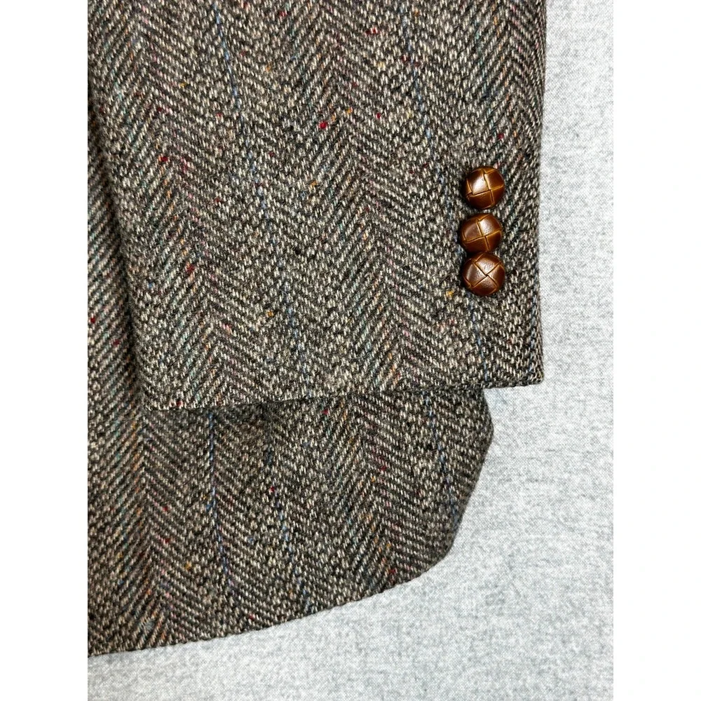 Vintage Tweed Blazer Mens 50 Brown Unstructured Wool Herringbone Jacket